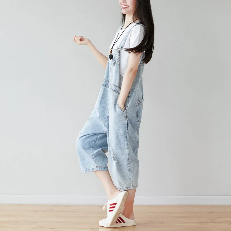 Корейский хлопковый женский комбинезон размера плюс с дырками, весна-лето, хлопковый комбинезон для женщин, джинсы для женщин