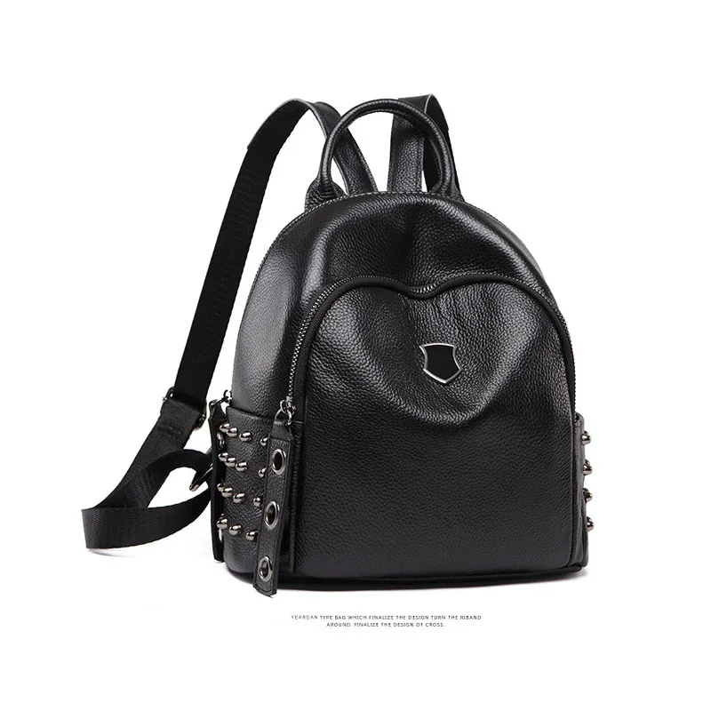 

KYYSLO rivet Genuine Leather backpack travel bag Cowhide Korean version of wild soft skin shoulder bag women backpack
