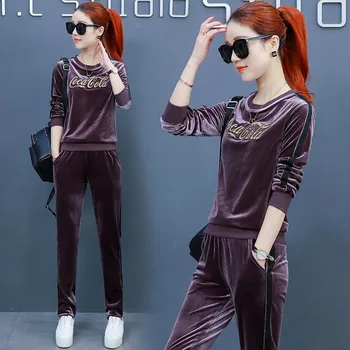 

Spring Autumn Women Sets 2018 New Large Size Round Neck Female Movement Sets Fashion Long Sleeve Casual Ladies Two-piece Ll985