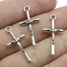 WYSIWYG 10 sztuk jezus krzyż odkupienie krzyż Charms wisiorek DIY ocena biżuteria antyczne srebro kolor Tone 28x14mm
