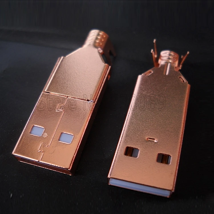 

Free shipping 100Set Tellurium Copper Rose Plated USB A USB B A-B Plug DIY USB Cable DAC HIFi Audio