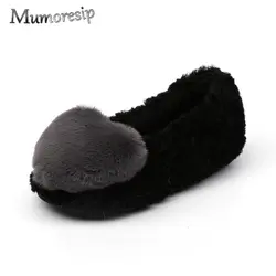 Mumoresip/Лидер продаж 2018 г., осенне-зимние пушистые Меховые Туфли с украшением в виде сердца для девочек, детская хлопковая обувь, детские