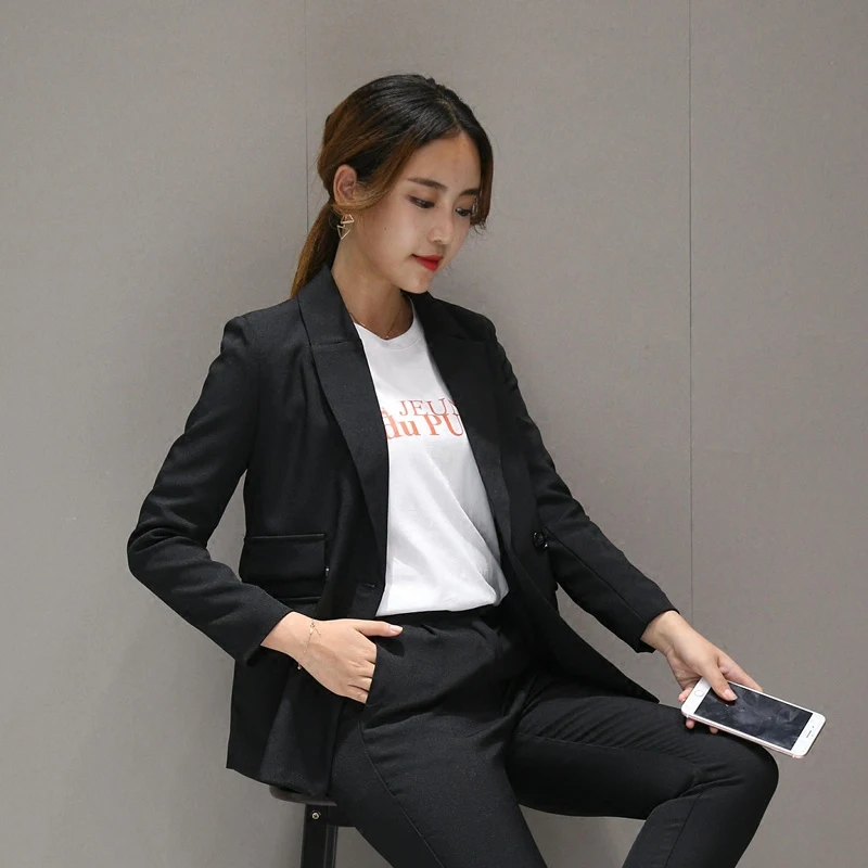 Новый MS Модные Повседневные Комплекты/женские деловые повседневные однотонные две пуговицы пиджак блейзеры комплекты + Штаны брюки TT