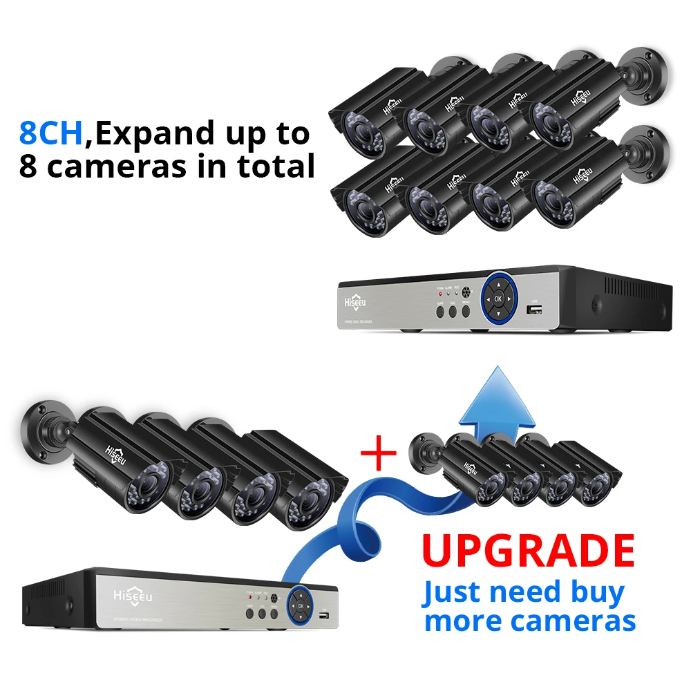 Hiseeu 8CH 5MP CCTV Camera System DVR 4PCS Outdoor Waterproof Security Camera Day/Night DIY Video Surveillance System Kit