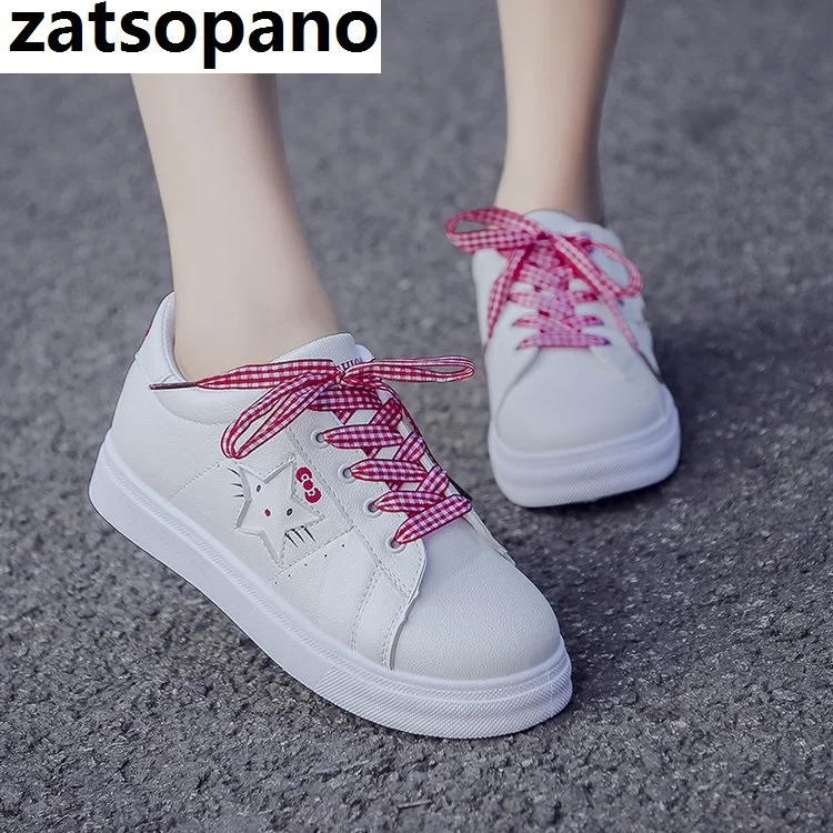 

Sweet White Shoes Woman Sneakers Flat Shoes Spring Summer Breathable Leather White Sneakers Women 2019 Luxury Brand Big Size