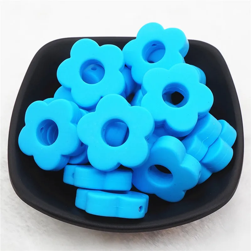 Chenkai 100 шт Силиконовые в форме цветка бусины DIY Детские Соска для купания пустышка Прорезыватель для зубов Монтессори сенсорные ювелирные изделия изготовление Прорезыватель игрушечный бисер - Цвет: Sky Blue