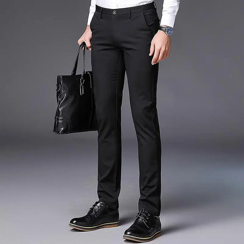 Men Slim Fit Skinny Black Suits Pants Classic Fashion Mens Business ...