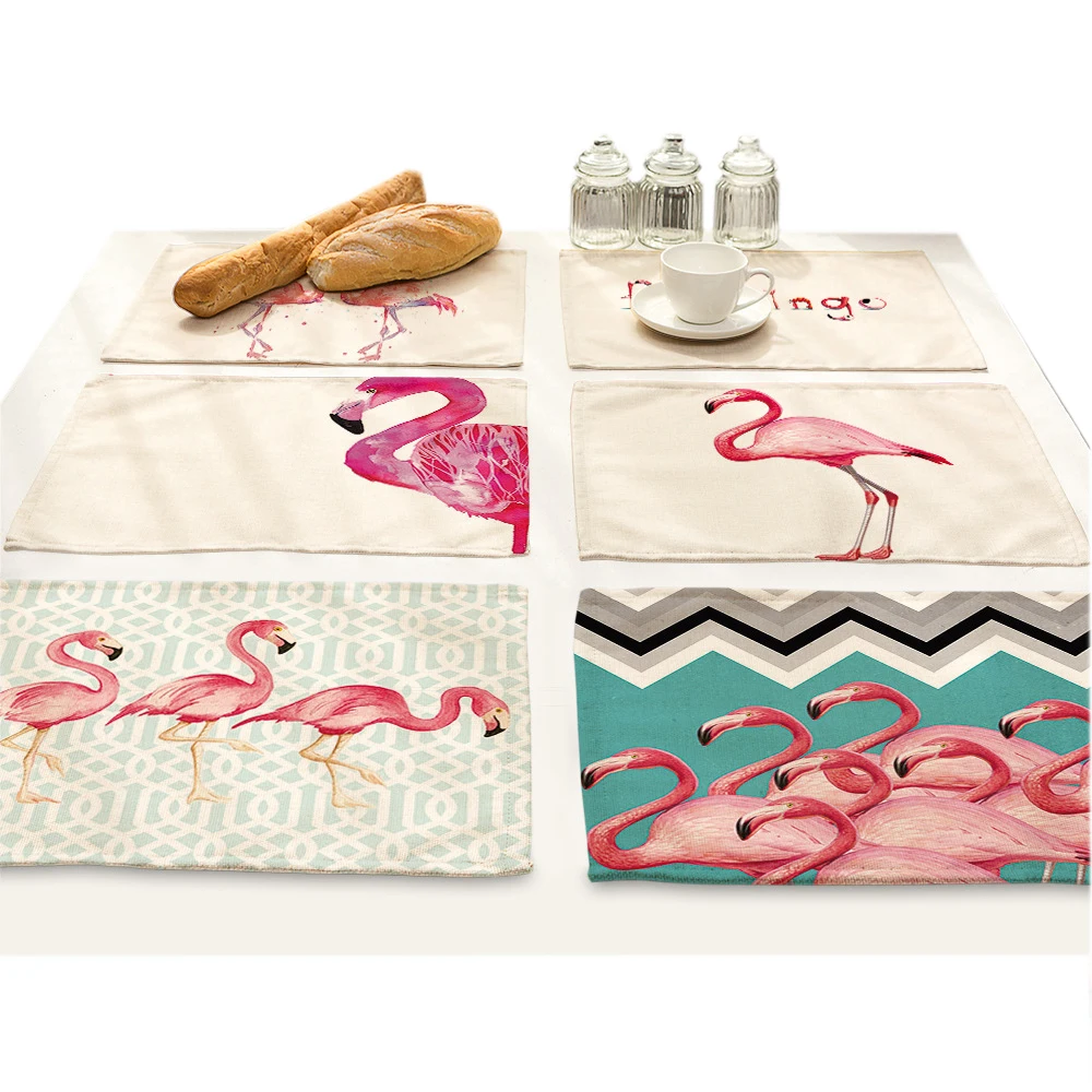 Tropic Plant Flower Bird Table Mat Flamingo Printed Cloth Placemats Coaster Kitchen Accessories Decoration Home Waterproof Pad