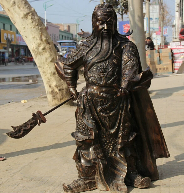 

wholesale factory 38" Chinese Bronze Folk sword Guan Gong Yu Warrior God knight General Statue 25% off