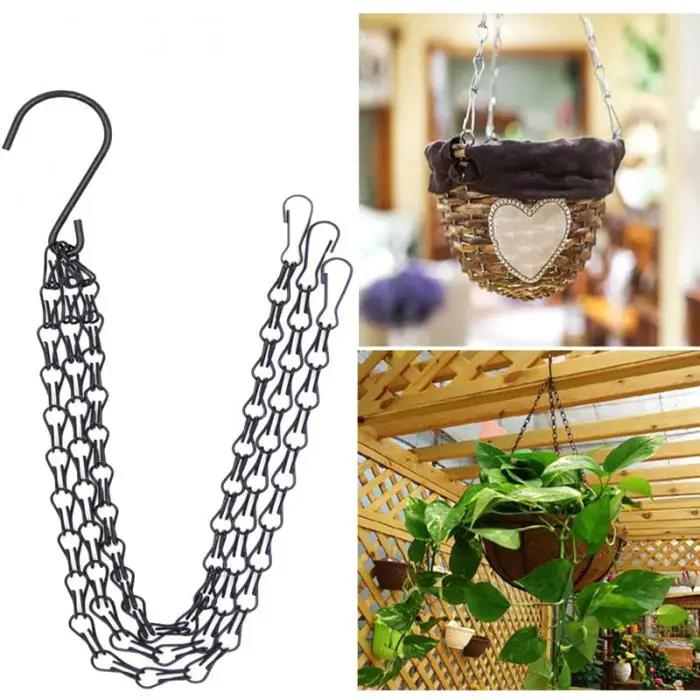 High 5Pcs Flower Pot Hanging Chain Basket Flower Pot 3 Point Garden Plant Hanger with Hooks LG66