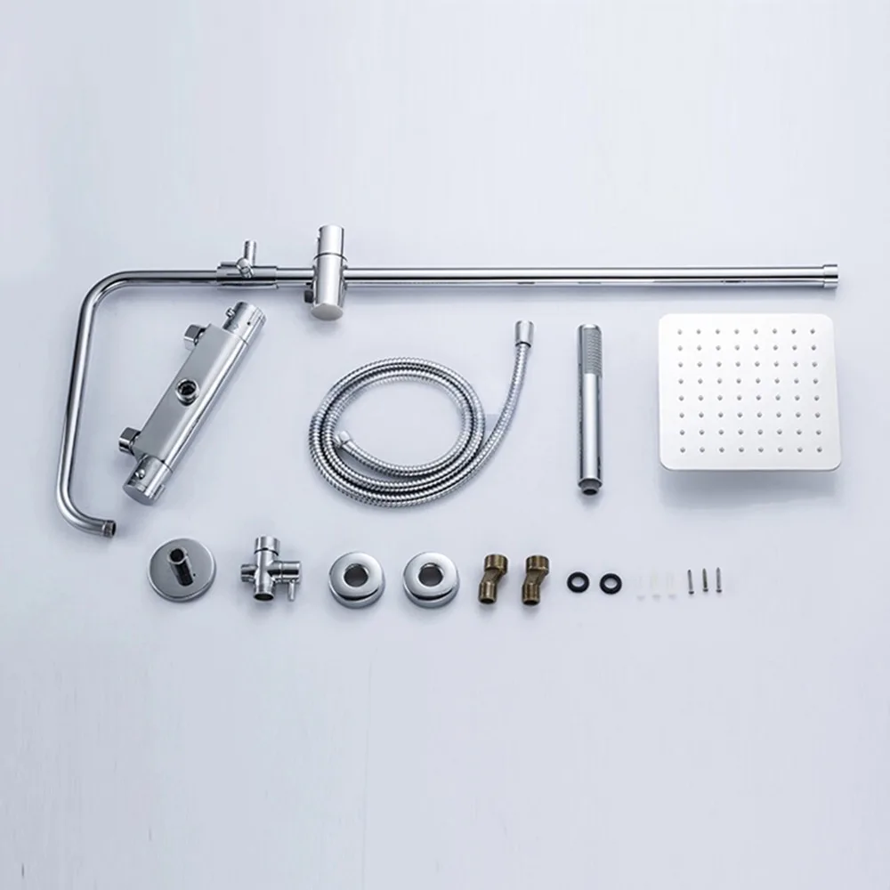 Thermostatic Bathroom Shower Set Chrome 8 10 12 inch Square Shower Head Thermostatic Mixer Valve Bathtub Shower Faucet Taps