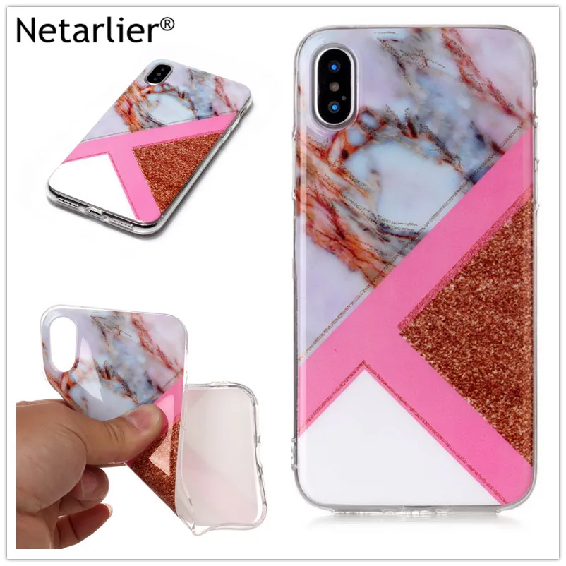 Чехол Netarlier для IPhone X 5 8 дюймов розовое золото блеск геометрический мрамор ультра