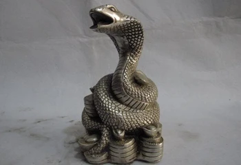 

fast shipping USPS to USA S3245 6 Chinese copper Silver YuanBao Money Snake Cobra Zobiac Year Animal Statue
