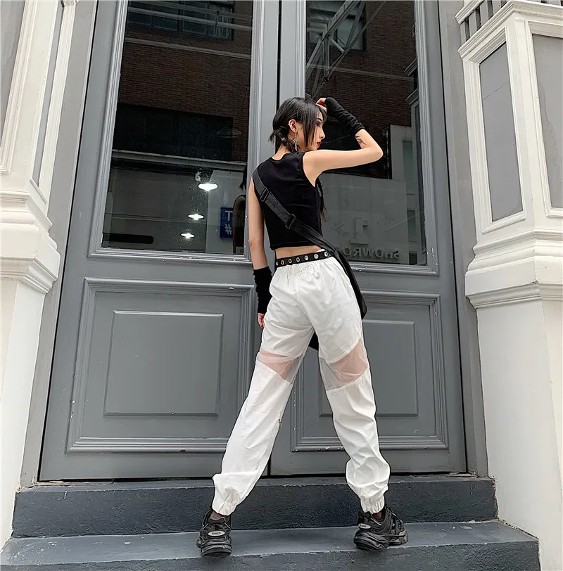 Брюки Harajuku Bf женские сетчатые свободные штаны с завышенной талией Повседневная