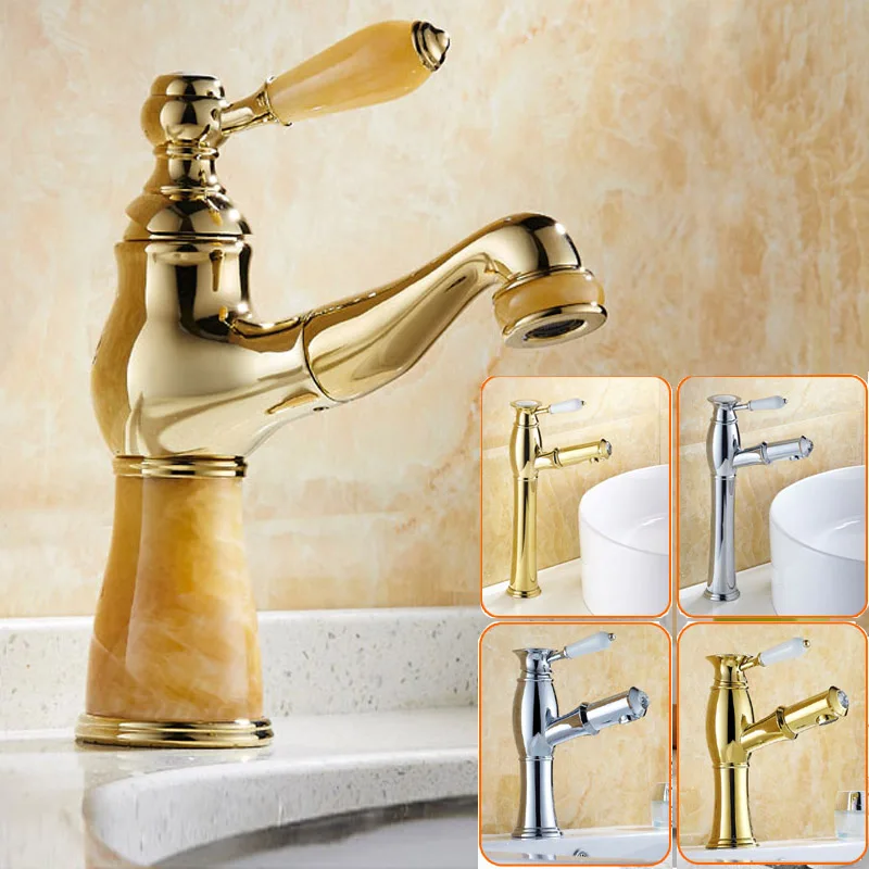 

Chrome & Golden Luxury Pull out /down Bathroom Kitchen Mixer Faucet Crane Deck Mounted Single Handle Water Taps