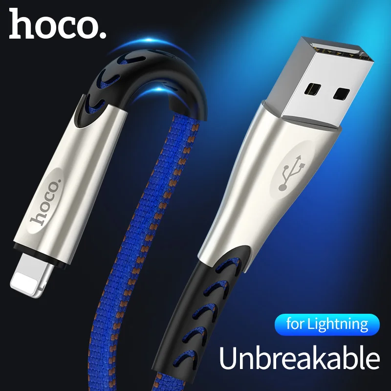 HOCO, прочный нейлоновый usb-кабель для iPhone Xs Max Xr X 8 7, 2,4 A, кабель для быстрой зарядки и синхронизации данных из цинкового сплава для зарядного устройства iPhone