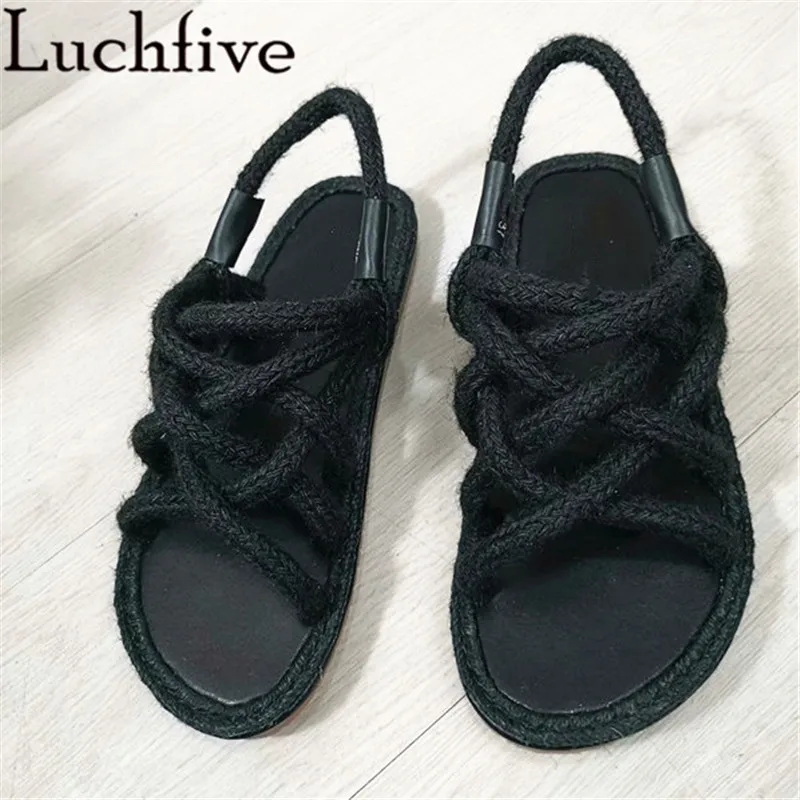 

Hemp Weaves Sandals Women Summer Shoes sandalias mujer 2019 Runway Design sandalias mujer Slingbacks Mesh Cross Ropes Shoes