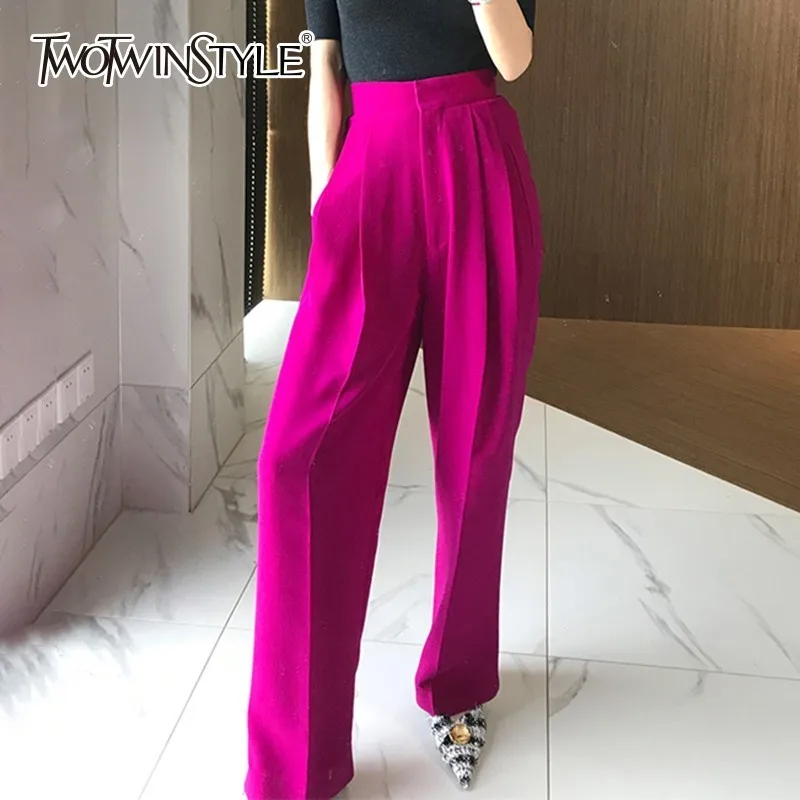 TWOTWINSTYLE Trouser For Women High Waist Causal Loose Wide