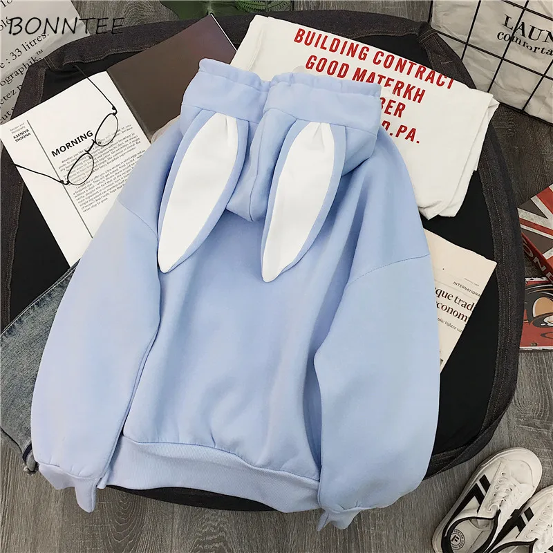  Hoodies Women Winter Thicken Ulzzang Kawaii Long Sleeve Womens Pullover Cartoon Printed Hooded Stud