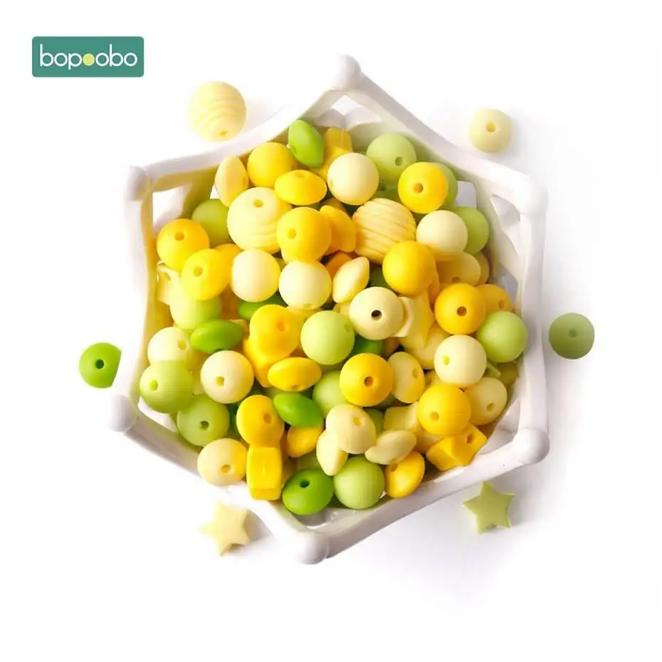 Yellow Beads Bopoobo 100 шт Детские Силиконовые бусины аксессуары для прорезывания зубов BPA Бесплатно Детские кусачки Игрушки Высокое качество DIY Изготовление ювелирных изделий ожерелье бусы - Цвет: Yellow Beads