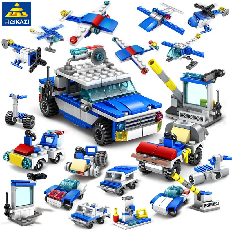 

KAZI 16Pcs/lot City Police Guard Car SWAT Building Blocks Sets DIY Constructor Juguetes Bricks Educational Toys for Children