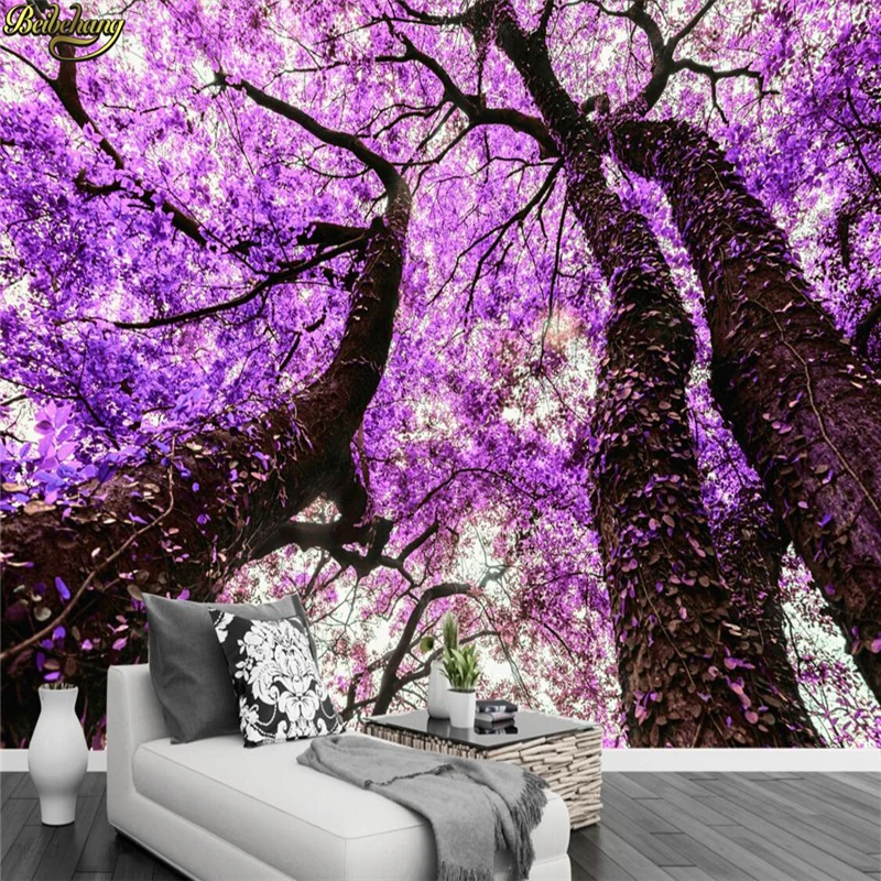 

beibehang Custom Photo Wallpaper Mural Purple Flower Tree TV Background Wall Cherry Blossom Modern Sofa papel de parede