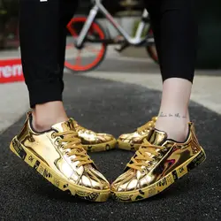 Мужские кроссовки, размер 45, женская обувь, брендовая обувь на плоской подошве в стиле хип-хоп, мужские кроссовки золотого цвета, Zapatillas