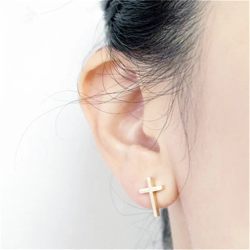 

Wholesale 10pairs Minimalism Silver Color Cross Boucle d'oreille Brincos Jewelry Pendientes Mujer Stainless Steel Sister Gifts