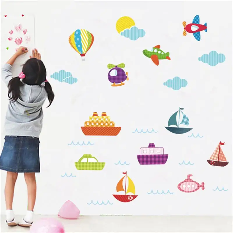 Carton Ship Plane Wall Sticker DIY Kids Baby Nursery Bedroom Home Decor