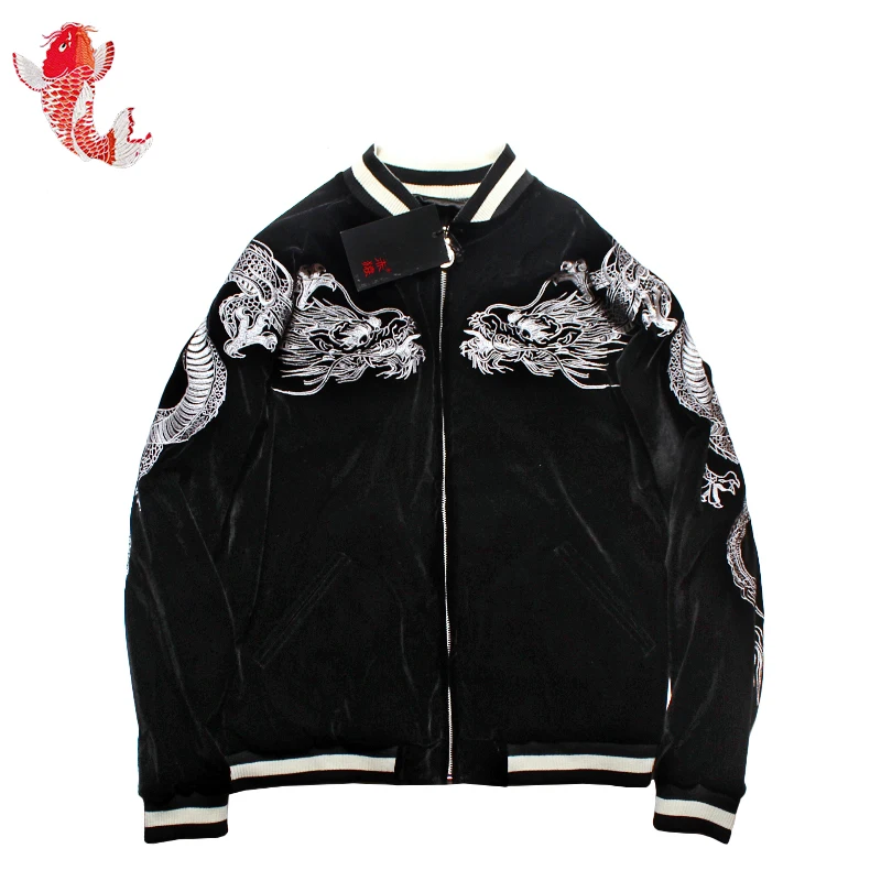 incredible  Japanese Style Jacket Double-sided Wear Yokosuka Jacket Male and Female Lovers Heavy Dragon Embroid