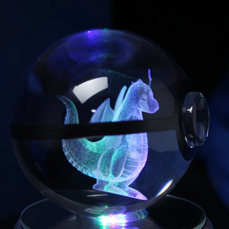 Billig Heißer verkauf Pokemon Ball Kristall Glas 3D laser Magic Ball Mit Led Drehen Basis