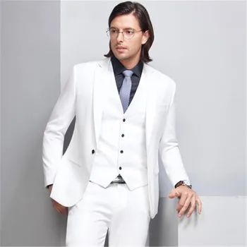 

Lastest 3 pieces White Luxury Brand Groom Tuxedo wedding suits for men 2017 Formal Trim Fit Groom mens suit (Jacket+Pants+Vest)