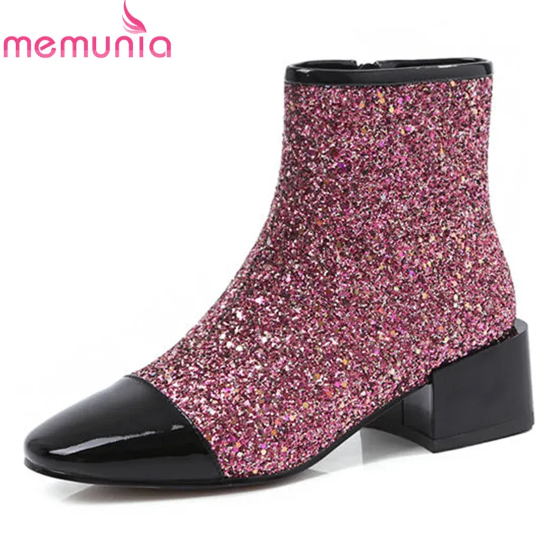 MEMUNIA 2018 hot sale ankle boots women patent leather fashion boots square toe autumn boots ...