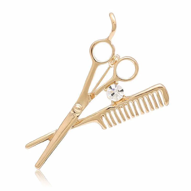 

Hot New Fashion Comb Scissors Barber Tools Corsage Brooch Pin Fashion Style Brooch Collar Pin Women And Men Jewelry 2019 Bijoux
