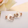 New Shiny Cubic Zirconia Roman Numerals Double Circle Stud Earrings Titanium Steel Rose Gold Engagement Wedding Earrings E17014 ► Photo 1/6