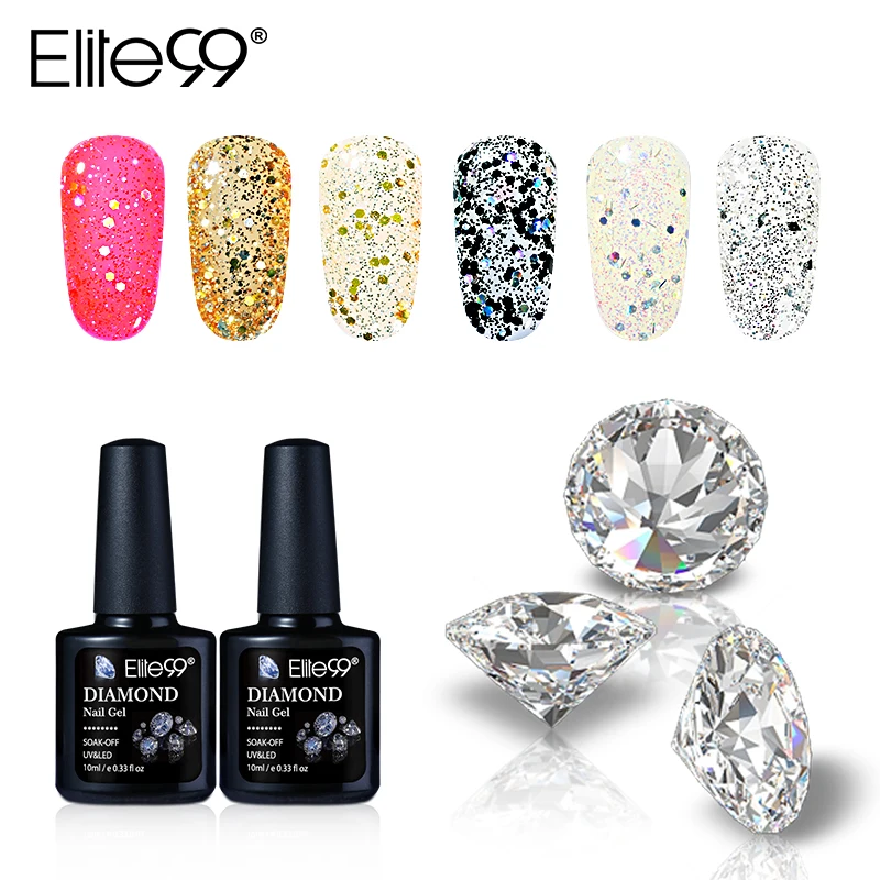 

Elite99 10ml Bling Color UV Nail Gel Polish Diamond Glitter Sequins Nail Varnish Soak Off Colorful Nail Art Manicure Gelpolish