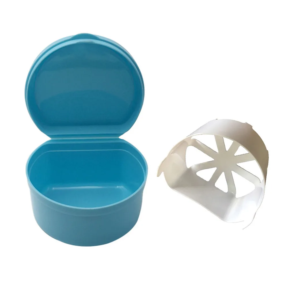 Протез для ванной Box чистки зубов чехол зубных Ложные коробка для хранения зубов с подвесная сетка контейнер протез шкатулка для ювелирных изделий - Цвет: Синий