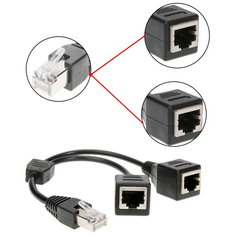 Cat6 LAN Ethernet Extension Cord 1 Male To 2 Female RJ45 Splitter Network Cable Adapter Set Kit |