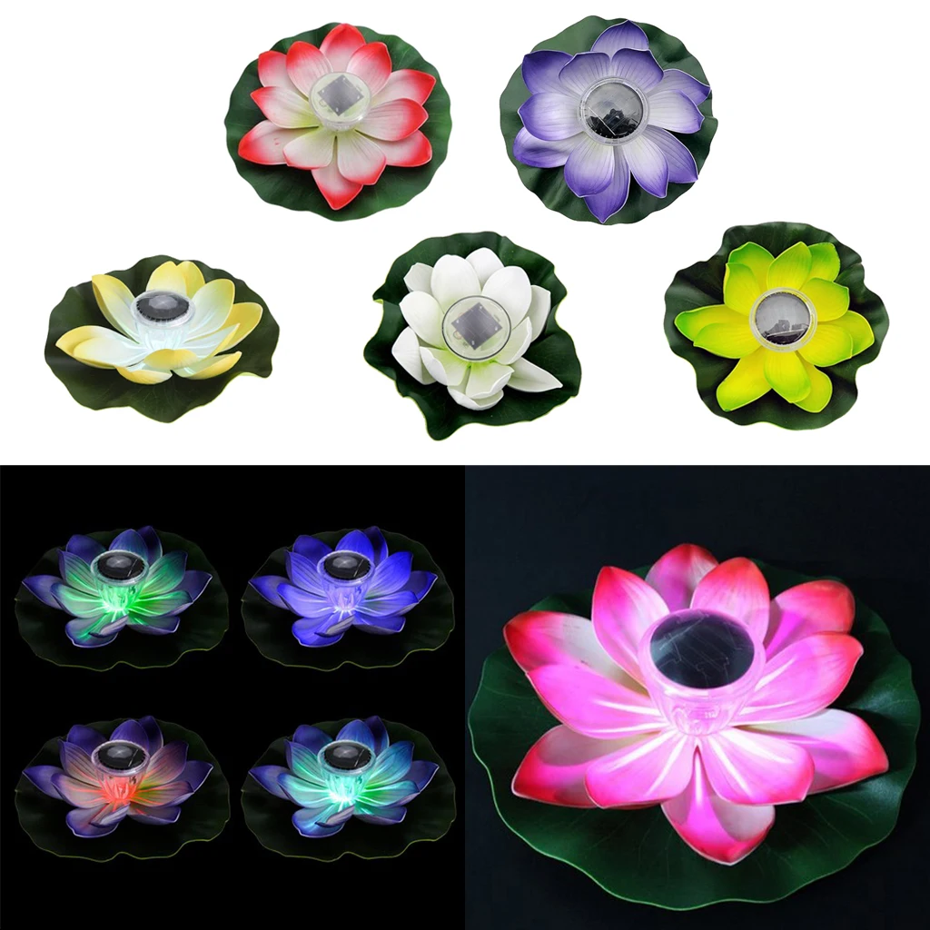 5 Types Solar Power LED 7 Colors Light Pond Garden Floating Lotus Lamp Petals Options Pink/ Purple/ Yellow/ White/ Green