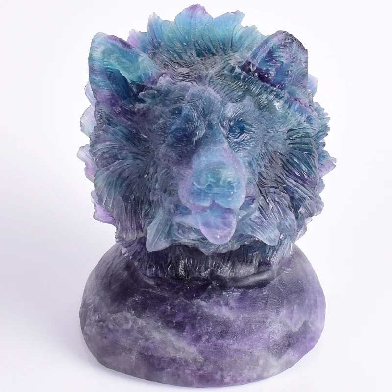 

Modern natural stone fluorite spirit beast wolf Head 1000g statue Ornament Animal sculpture Crafts for Home feng shui Art