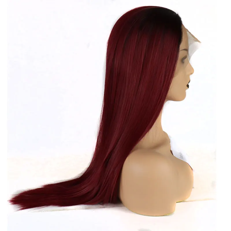 

Bombshell 180% Density Burgundy Wine Red Synthetic Lace Front Wig Glueless Ombre 118# Straight Wig Heat Resistant Hair Wigs