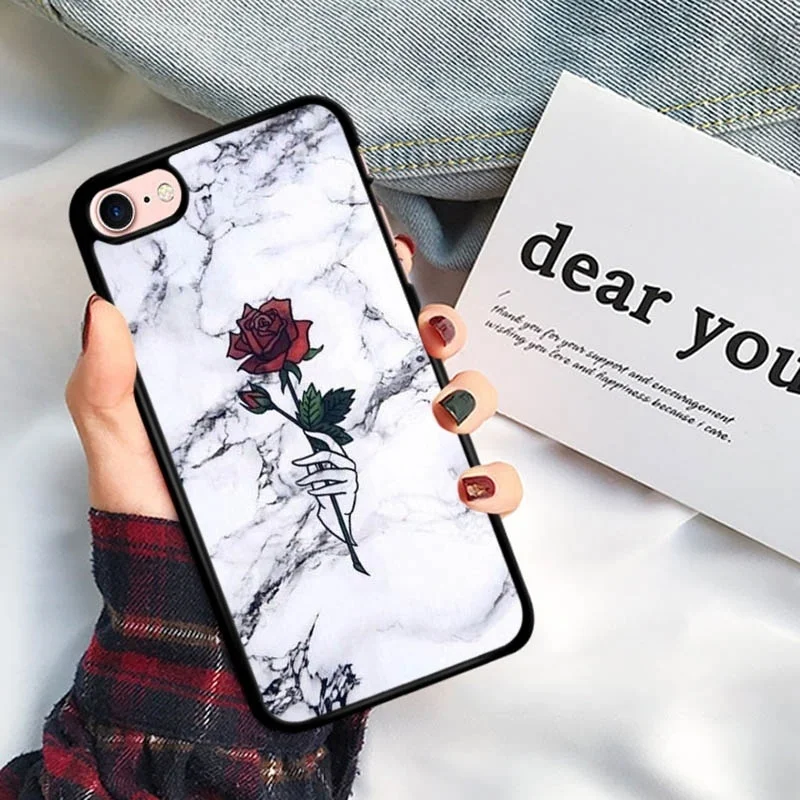 Funda de teléfono de cuerpo completo de silicona Rosa flor para iPhone 8 7 6 6 s 5 5S funda suave de teléfono cubierta trasera para iPhone X XS X Max XR Coqu