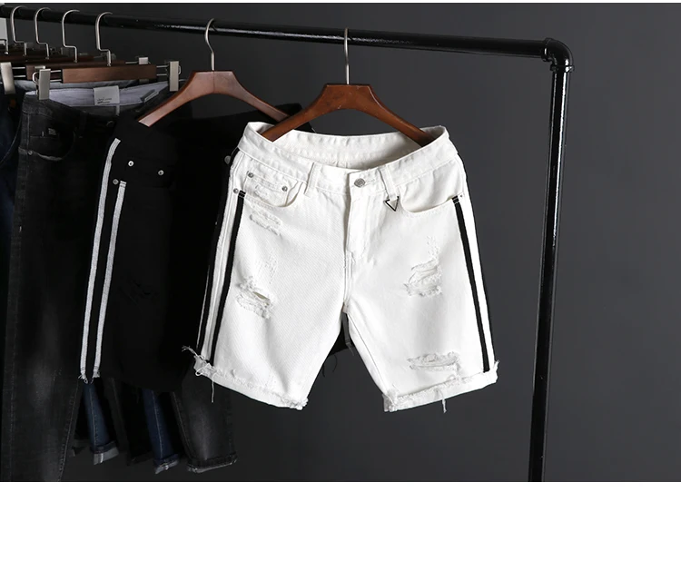 Летние модные новые мужские повседневные белые джинсовые шорты/мужские черные джинсовые ковбойские шорты с дырками