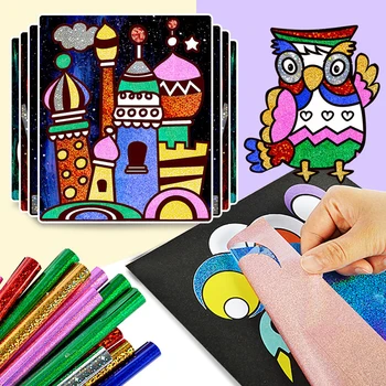 

9pcs Colorful Glitter Paper Stickers Art Painting Toys Kid Drawing Toys For Children DIY Craft Card Kindergarten Educational Toy