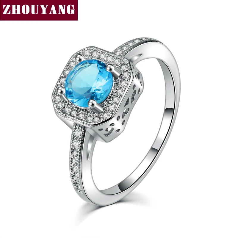

Silver Color Luxry Blue Crystal Wedding Ring Set Engagement Cubic Zirconia Jewelry For Women with Austrian Crystal ZYR598