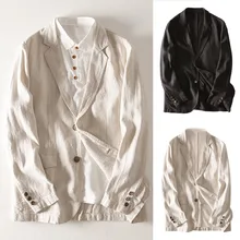 Новые мужские облегающие льняные костюмы с карманами и длинными рукавами, Блейзер, верхняя одежда, облегающий жилет, мужской костюм