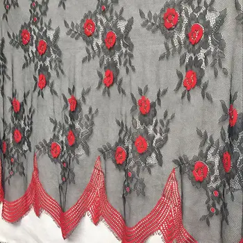 

NEW arrival women gowns dresses fabrics! Black+Red double colors thin and soft quality eyelash french lace!1.5x3 Meters=1 Piece