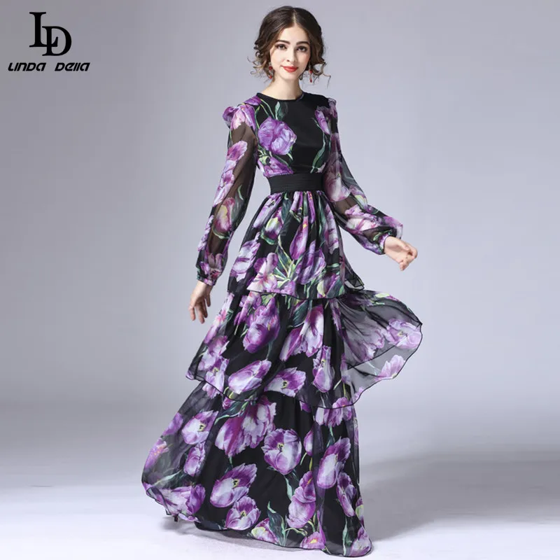 Женское длинное платье тюльпан LD LINDA DELLA подиумное винтажное многоярусное макси с