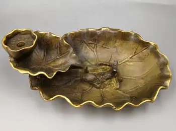 

Chinese Hand Carved Lotus leaf brass Home Decor Backflow Incense Burner Statue