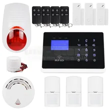 APP Controlado DIYSECUR Conexiones Inalámbricas y Cableadas Zonas de Defensa GSM Marcado Automático Seguridad Para El Hogar Sistema de Alarma + Flash Inalámbrico Sirena + sensor de Humo Sensor